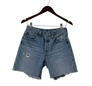 LEVI’S Mid Thigh Distressed Denim High Waisted Blue Jean Shorts thumbnail 4