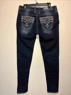 Rock Revival Oliana Mid-Rise Skinny Jeans Bling Pockets Intentional Fading SZ 30 thumbnail 3