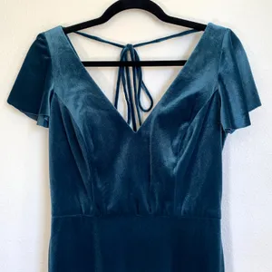NWT After‎ Six Velvet Flutter Sleeve Dress in Dutch Blue thumbnail 4