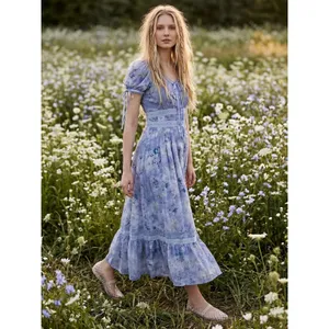 Anthropologie Dainty Ethereal Cottage Midi Maxi Dress Periwinkle Blue XL thumbnail 12