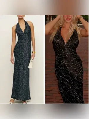 NEW Reformation Daniela Silk Selene Polka Dots Halter Maxi Sz 6 thumbnail 2