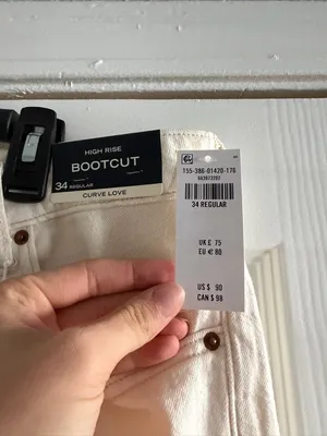 Abercrombie & Fitch Curve Love High Rise Boot Cut Jeans Size 30‎ Cream Color thumbnail 5