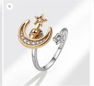 Moon Star Anxiety Fidget Spinner Ring Gold thumbnail 5