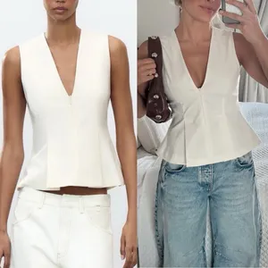 Zara NWT ivory zipper front peplum top thumbnail 2