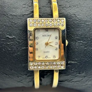 Vintage Golden Gold-tone Mother Pearl Bangle Quartz Watch Working New Battery thumbnail 2
