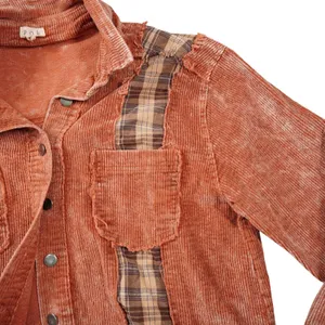 POL Large Corduroy Plaid Mixed Media Shacket Rust Orange Distressed Boho Country thumbnail 4