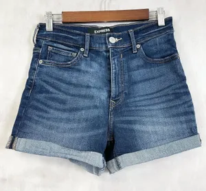 Express Womens Denim Shorts Size 0 Midi High Rise‎ Cuffed Summer Beachy Vacation thumbnail 1