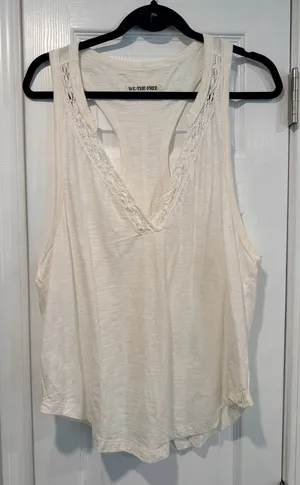 NWOT Free People We The Free Size S Cream Crochet Trim Racerback Layer Tank Top thumbnail 1