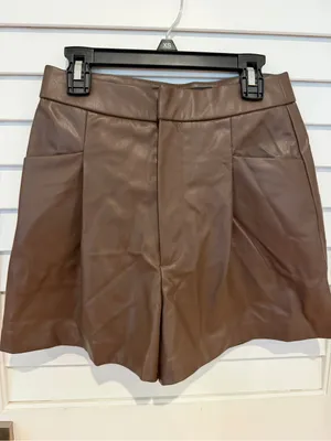 Zara Faux Leather Dress Shorts Sz XS Brown Glam Going Out Night Club thumbnail 3