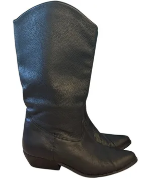 VTG‎ Bootalinos Black Leather Western Boots Mid-Calf Cowboy Riding Style Retro thumbnail 1