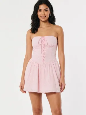 Forever 21 Pink Strapless Eyelet Dress size small thumbnail 8