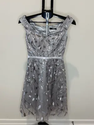 Quiz Silver Gray Sequin Embroidered Fit & Flare Dress Formal Homecoming Party thumbnail 2