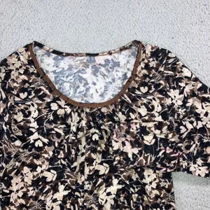 St. John's Bay Floral Cottagecore Top Small Brown‎ Scoop Neck Cotton Earthy Neutral Classic L/S thumbnail 2