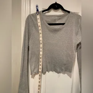 NWOT BDG Urban Outfitters Size L Gray Ribbed Stretch Long Sleeve Crop Top thumbnail 4