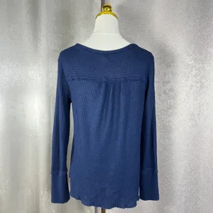 Anthropologie Navy Blue Waffle Knit Henley Long Sleeve Top Small SKU-A341 thumbnail 5