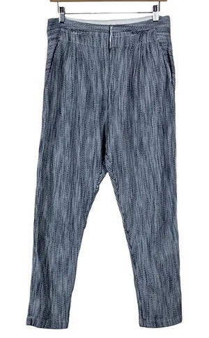 Free People High Rise Vertical Stripe Tapered Leg Cotton Pants Blue White Size 6 thumbnail 1