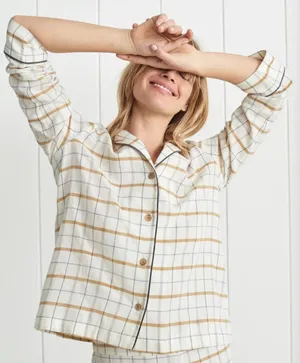 NWT‎ Jenni Kayne Flannel Pajama Top Ivory Plaid Small 100% Cotton Cozy Sleepwear thumbnail 1