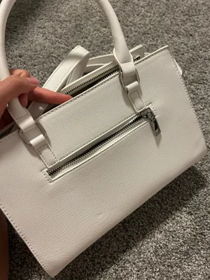 White Structured Satchel Purse Crossbody Handbag Faux Leather Classic thumbnail 5