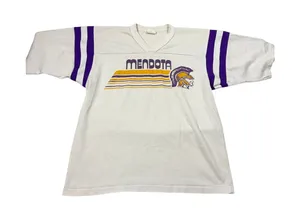 VTG Dodger Sportswear 1970s V neck T shirt. Mendota Trojans. Size M. athletic thumbnail 1