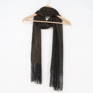 Unbranded Scarf Womens One Size Metallic Knit Black Gold Fringe Excellent thumbnail 4