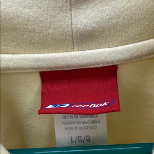 Vintage Reebok Mock Neck Pale Yellow Embroidered Horseshoe Logo Sweatshirt Large thumbnail 11