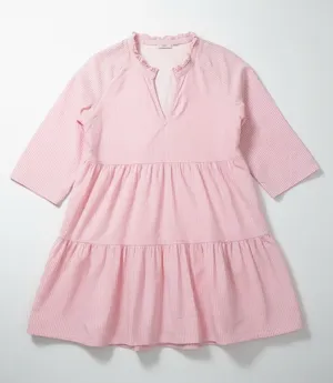 Spartina 449 Babydoll Dress Women XL Pink‎ White Tiered Ruffle Notch Neck thumbnail 1