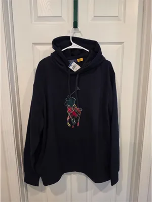 NWT Polo by Ralph Lauren Navy Big Pony Men’s Hoodie With Patchwork Size-XL thumbnail 2