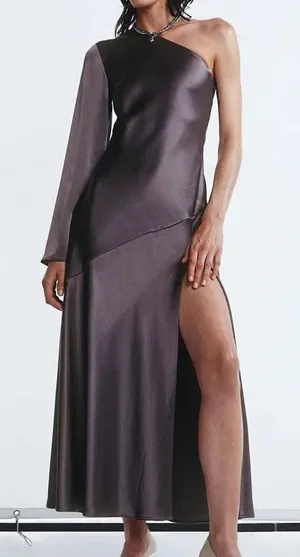 & Other Stories savoir Satin off shoulder Maxi Dress asymmetric 34 thumbnail 1