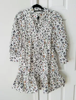English Factory Floral Pintuck Smocked Mini Dress, Size M thumbnail 6