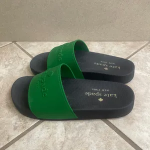 Kate Spade New York Sunny Green Black Logo Slide Sandals Womens Size 6B euc thumbnail 2