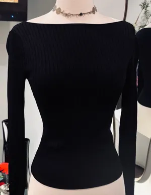 Abercrombie & Fitch Black Slash Rib Knit Sweater Top thumbnail 1