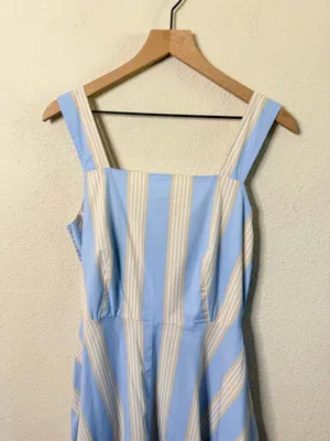 Summersalt Anthropologie The Coastal‎ Poplin Tie Waist Midi Dress Stripe Size L thumbnail 4