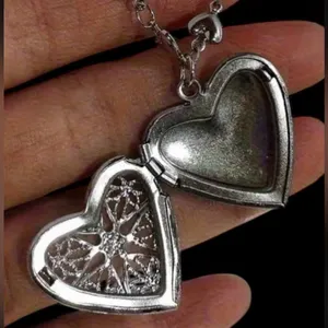 Chic Silver Heart Charm Locket Necklace for Picture valentine love partner child thumbnail 2