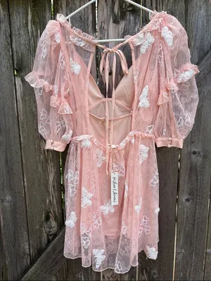 NWT For Love & Lemons Shari Sequined Butterfly Lace Puff Slv. Dress Size Small thumbnail 13