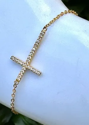 sterling forever Sterling silver gold tone rhinestone cross bracelet thumbnail 1