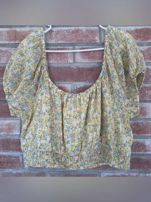 American Eagle Cropped Top Shirt Women’s XL Yellow Floral Cotton Cottagecore thumbnail 7