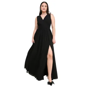 Lulus Thoughts of Hue Black Surplice Maxi Dress size Large NWT thumbnail 2