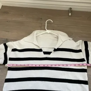 BERSHKA White Navy Blue Striped V Neck Sweater Sailor Summer Size M womens thumbnail 3