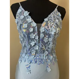 y2k baby blue floral prom dress side slit train fairytale coquette formal gown thumbnail 3