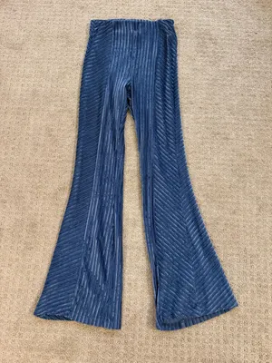 Free People Slim Pull-On Velvet Flare Pants Blue High Rise 70s Size- Small thumbnail 2