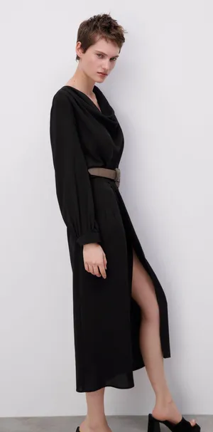 ZARA Black Belted Long Sleeve Grunge Midi Dress thumbnail 7