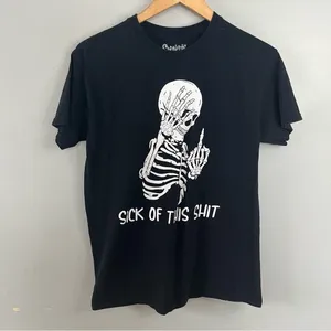 Spencers Skeloton Middle Finger Graphic Short Sleeve Tee Black Medium thumbnail 3