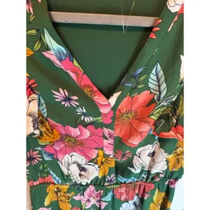 DR2 Daniel Rainn Green Floral Midi Dress Small Ruffle Cap Sleeve V-Neck thumbnail 6