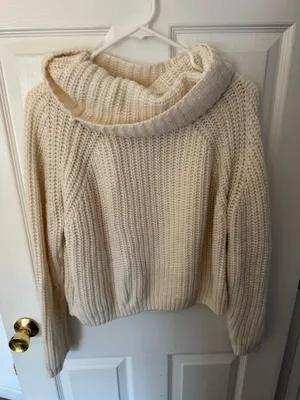 Cowl Neck Cream Sweater thumbnail 1