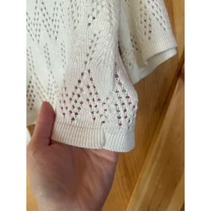 Vtg 90s Y2K Cream Crochet Knit Pointelle Cropped Cardigan Sweater Shrug Med thumbnail 6