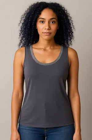 The Limited Sleeveless Top Blouse Silver Sparkle Trim GRAY Medium thumbnail 1