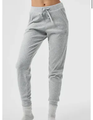 ALO Yoga Light Gray Muse Ribbed Drawstring Joggers thumbnail 4