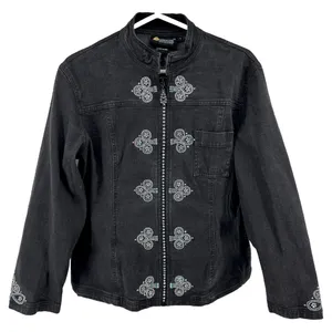 Vintage Christine Alexander Jean Jacket Swarovski Crystals Full Zip Black Large thumbnail 2