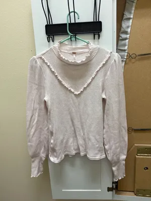 Free People Heartbreaker Ribbed Ruffle Mock Neck Top Pink Size S thumbnail 3