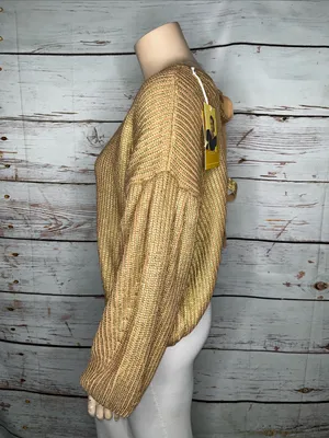 Kika Vargas NWT Size 1X Tan - Metallic Gold Open Back Tie Closure Sweater Top thumbnail 2